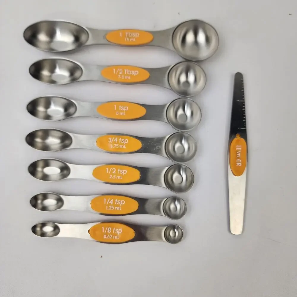 Stainless Steel Magnetic Measuring Spoons Set w/ Strong N45 Magnets, Heavy Duty